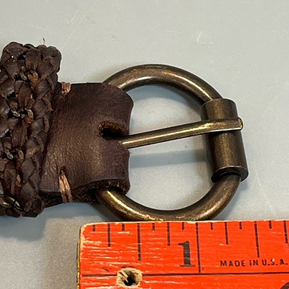 Frye Dark Brown Leather Belt D Ring Brass Buckle Rodeo Belt Size Small 28-34 - Picture 9 of 12